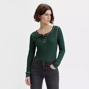 Levi's Dark Green Long Sleeve Henley Top